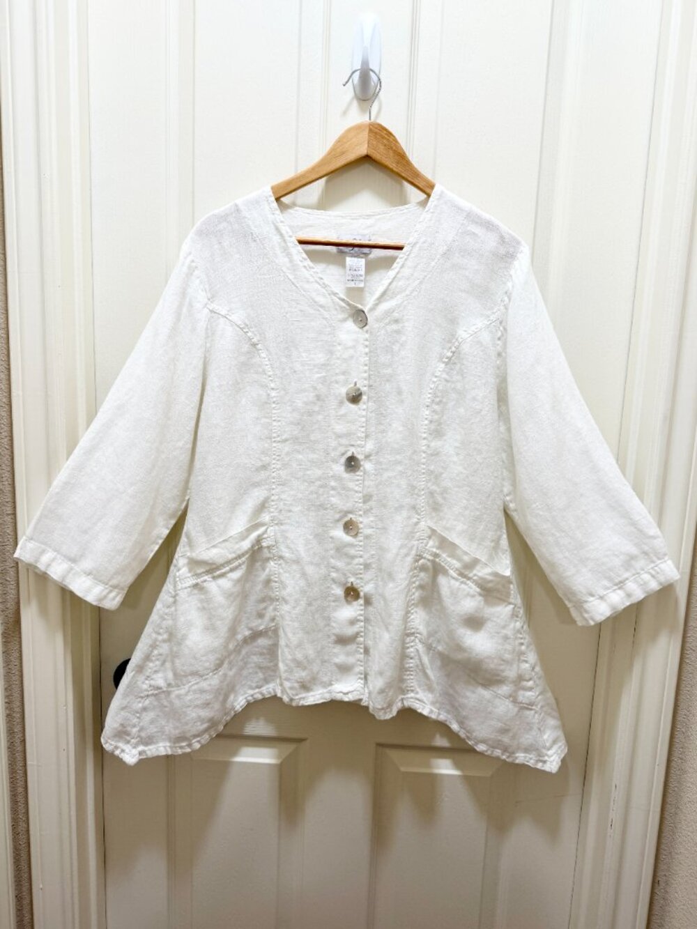 Mosaic USA Women's 100% Linen Tunic Top S White Lagenlook Boho Cottagecore Chic